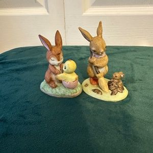 Set of 2 Vintage Lefton, porcelain bisque rabbit figurines